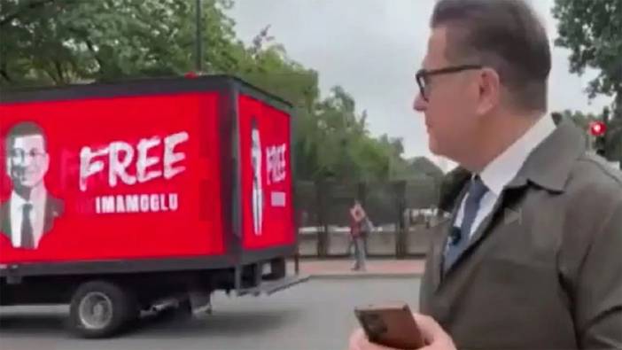 Cumhurbaşkanı Erdoğan ile ABD Başkanı Trump'ın görüşmesi esnasında dikkat çeken Free İmamoğlu yazılı  kamyon