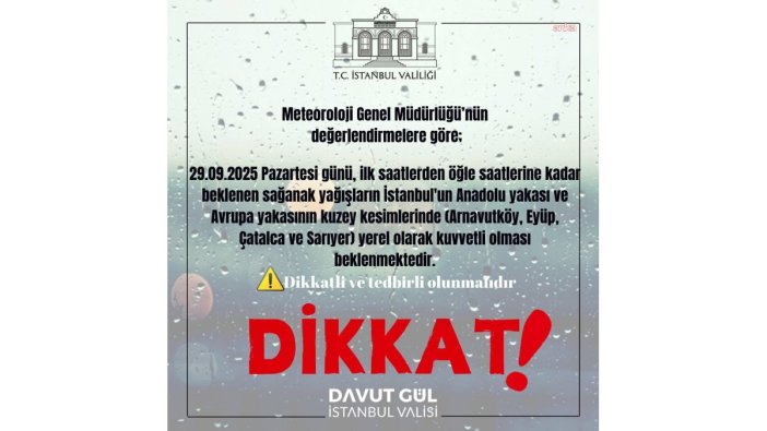 İstanbul'da kuvvetli sağanak alarmı: Arnavutköy ve çevresine dikkat!