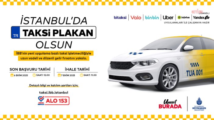 İstanbul'da uygulama bazlı taksi ihalesi 7 Ekim'de başlıyor