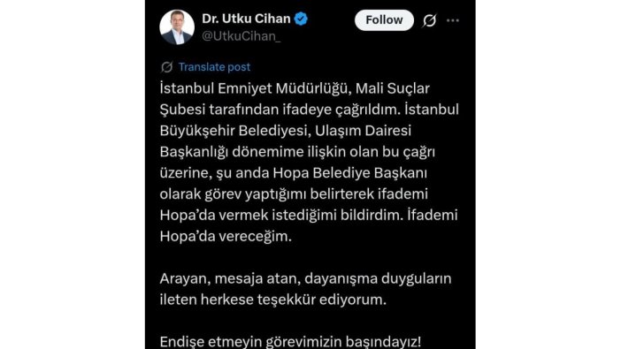 Utku Cihan: İfademi Hopa'da vereceğim, görevdeyiz!