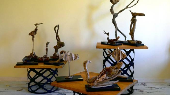 Sahilden topladığı ağaçları sanat eserine dönüştürüyor