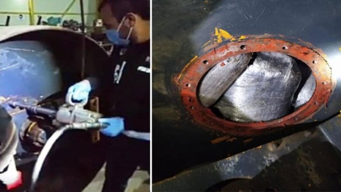 Çekicideki iş makinesinin silindirinden 195 kilo uyuşturucu çıktı