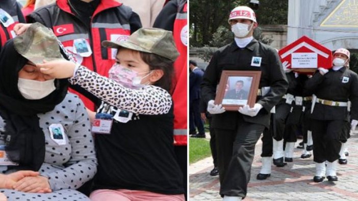 Şehit kızı Ela, cenazede ağlayan annesine asker kepi taktı