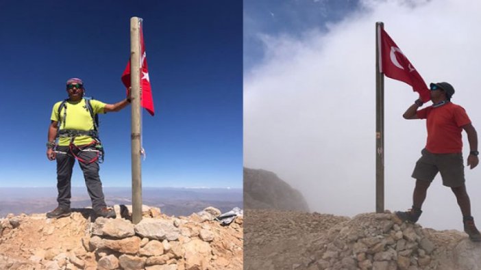 Aladağlar'ın zirvesinde 7 Türk bayrağı