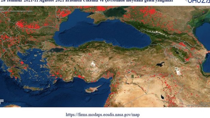 Yanan 85 bin futbol sahası büyüklüğündeki alan uzaydan görüntülendi