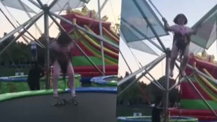 Park'ta korku dolu anlar! Trambolinin halatı koptu