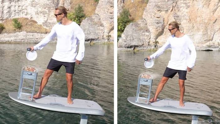 Sörfte mangal yakarak şov yaptı