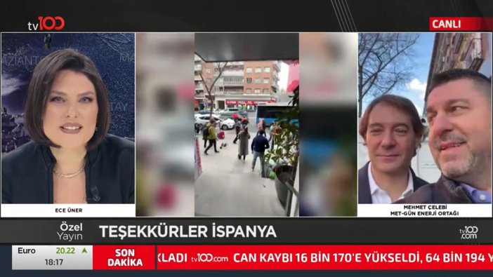 İspanya yardımlarını koordine eden Mehmet Çelebi yardımseverlerle birlikte tv100’e bağlandı