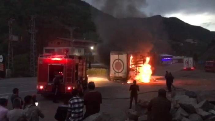 Artvin'de ceviz kabuğu yüklü TIR, alev aldı