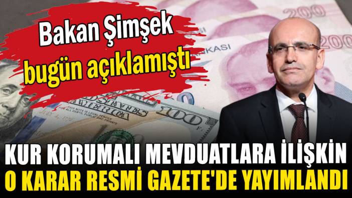 Bakan Şimşek açıklamıştı: O karar Resmi Gazete'de