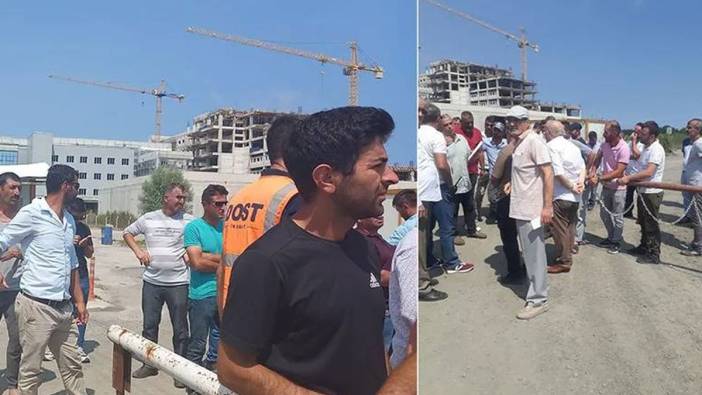Devlet hastanesi inşaatında çalışan işçiler iş bıraktı