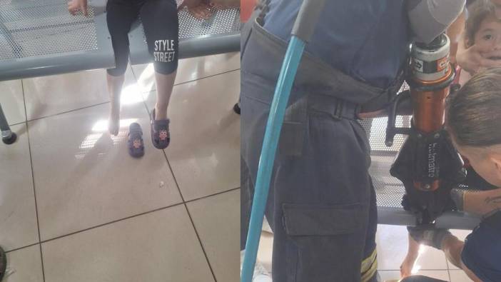 PTT'de ayağı banka sıkışan çocuğu itfaiye kurtardı