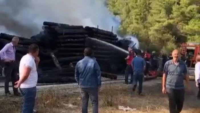 Tomruk yüklü tır alevlere teslim oldu