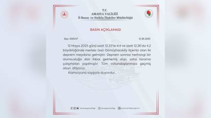 Amasya Valiliği: Depremlerde olumsuzluk yok