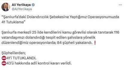İçişleri Bakanı Yerlikaya: 116 kişiyi dolandıran 84 şüpheli yakalandı