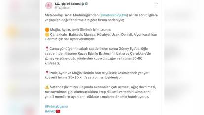 İçişleri Bakanlığı'ndan fırtına uyarısı: 3 ilde turuncu, 7 ilde sarı kod