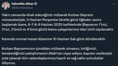 İletişim Başkanı Altun: Kurban Bayramı'nda 9 gün tatil